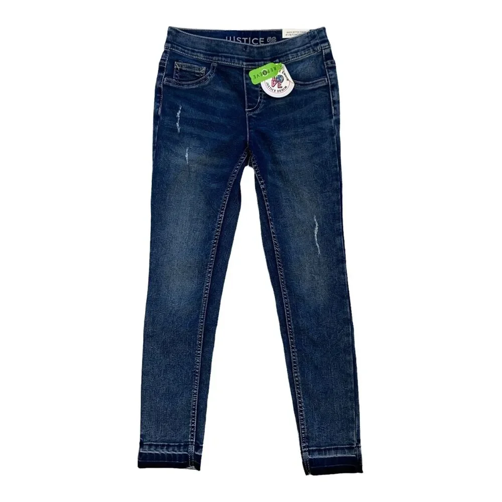 Justice Jeans Girls Youth 10 Blue Repreve Leggings Distressed Stretch Cotton New